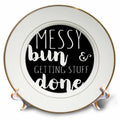 3dRose Anne Marie Baugh - Quotes and Sayings - Messy Bun and Getting Stuff Done - Plates (cp_325982)